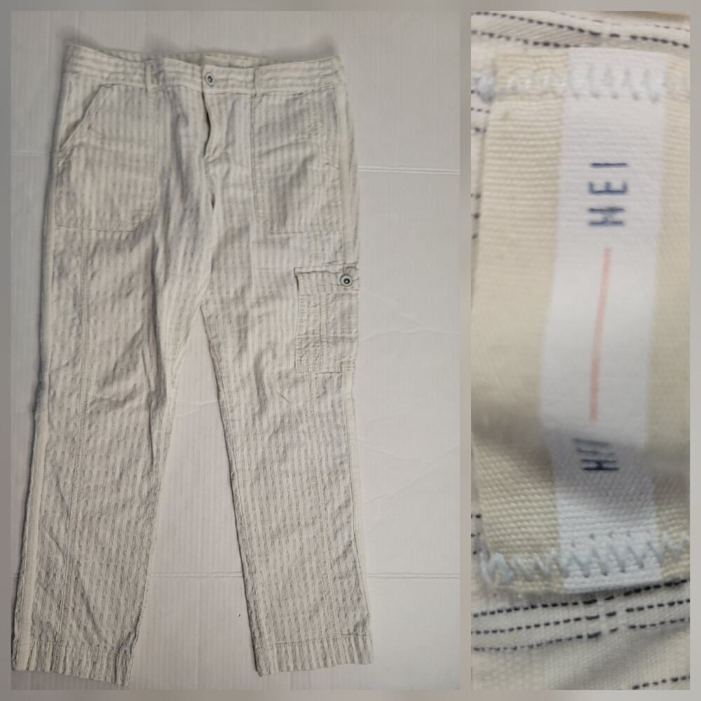 Hei Hei Cargo Seersucker Pants Sz 8 Straight Crop Striped Pockets Anthropologie